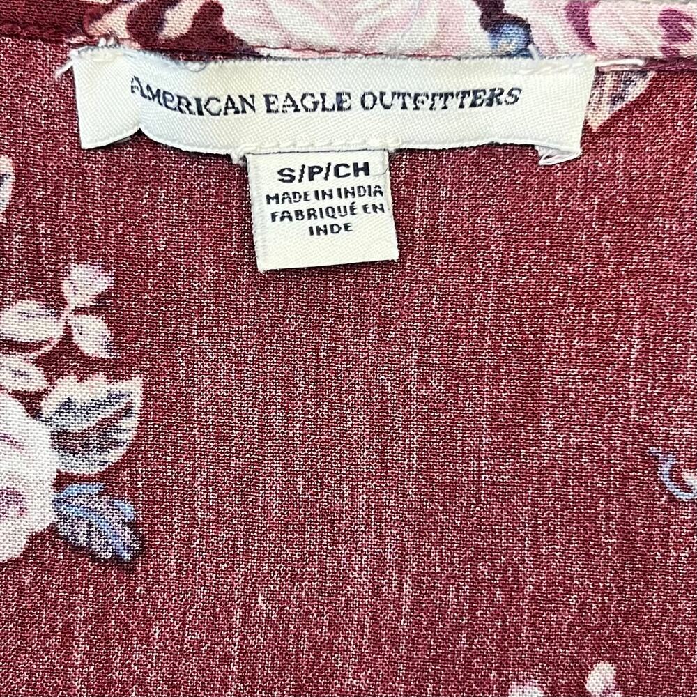 American Eagle Womens Y2k Babydoll Mini Burgundy Floral Dress Small Boho Lace - Picture 6 of 7